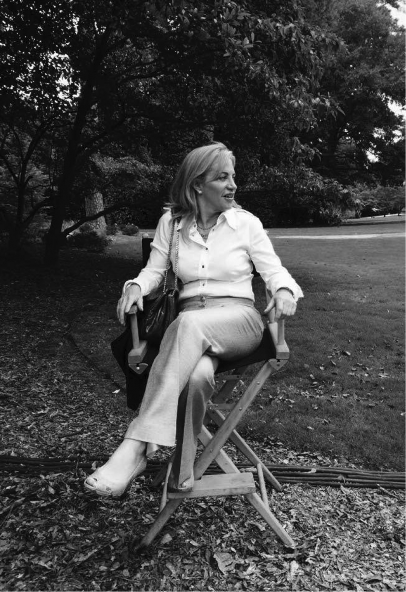Debra Johnston sits on set of "Satisfaction."