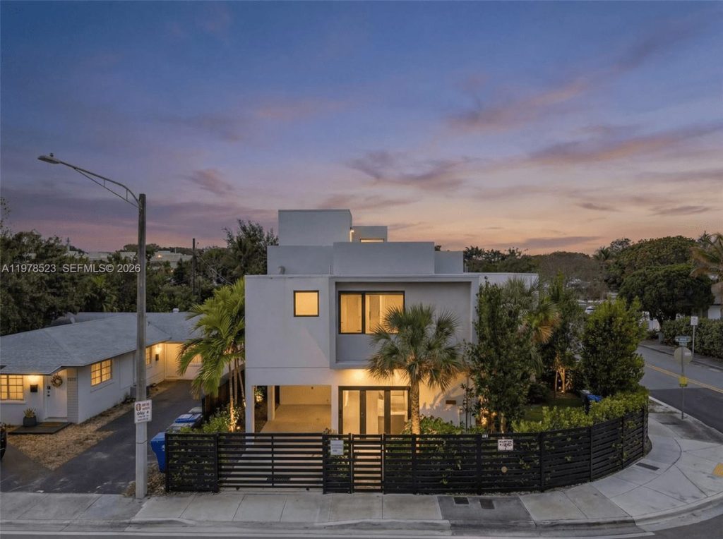 Modern newly built townhome exterior in Miami